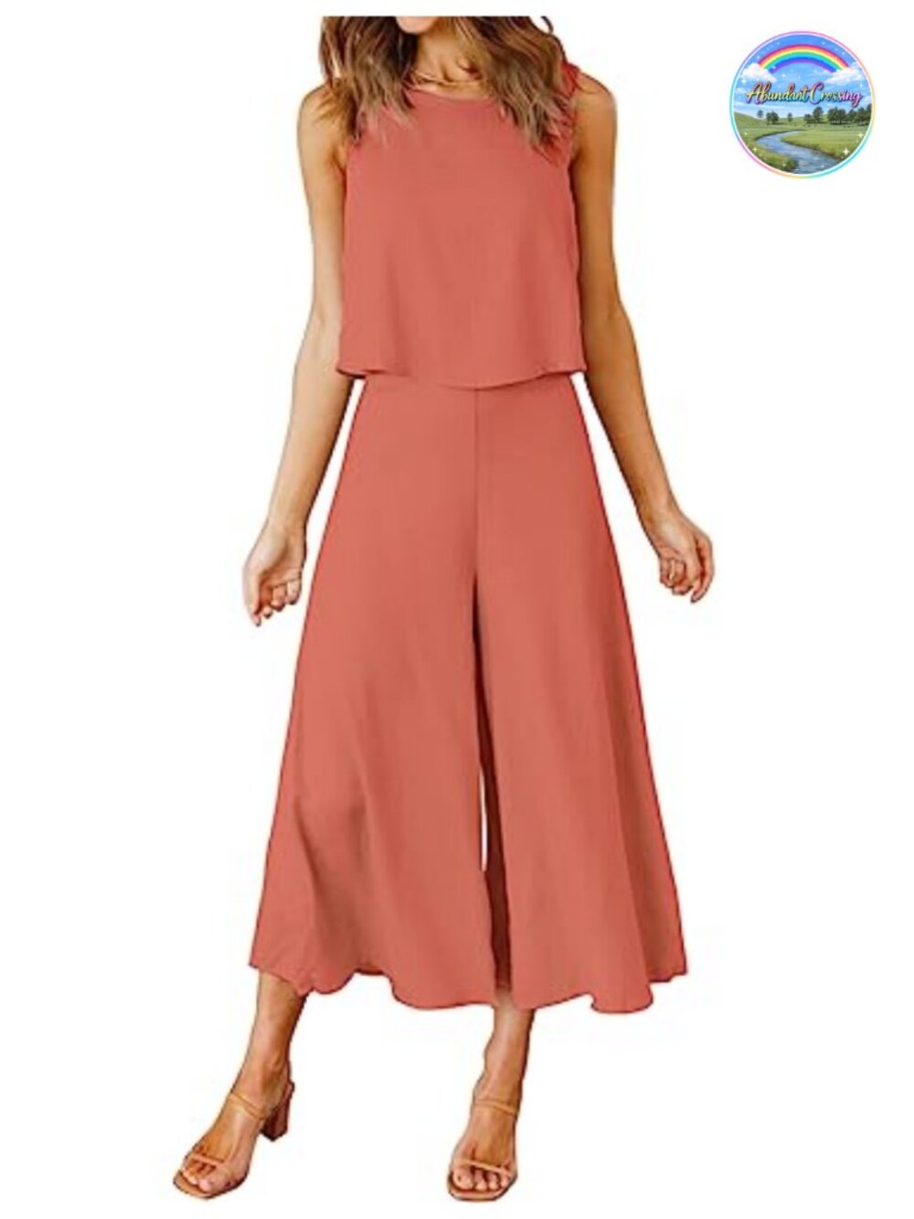 Women's 2 Piece Outfits Crop Top Wide Leg Pants Set Sleeveless Summer Lounge